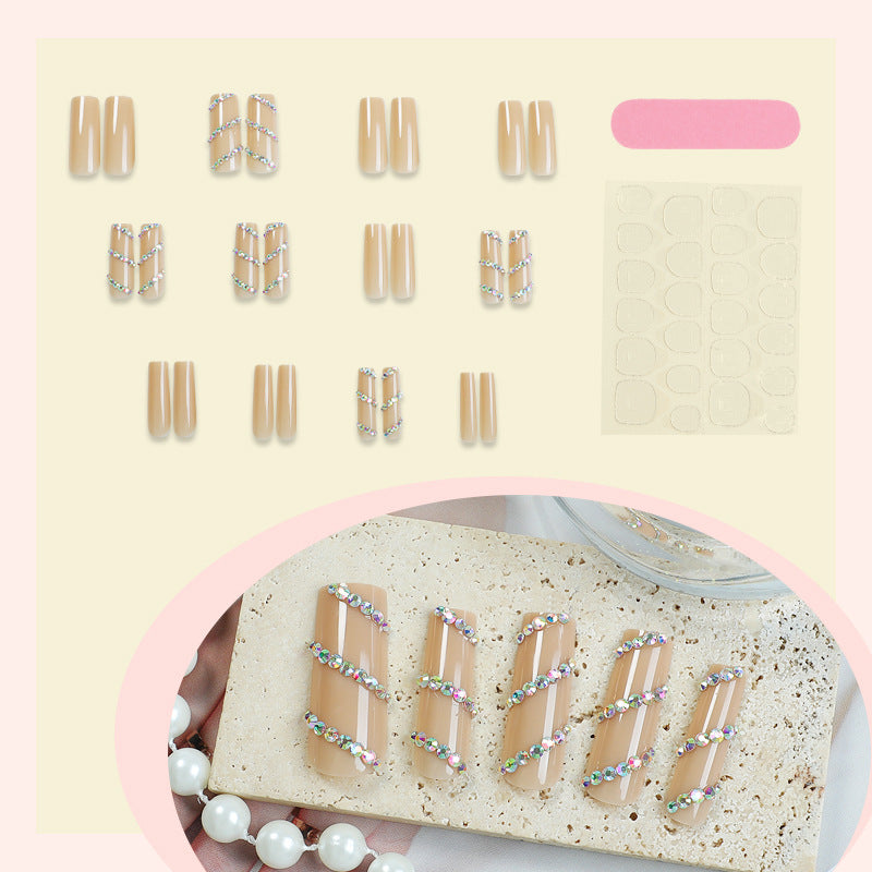 Decorative Press-On Nail Set with Rhinestone Accents Acalora