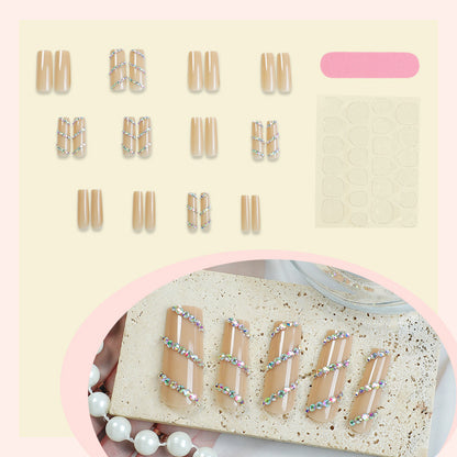 Decorative Press-On Nail Set with Rhinestone Accents Acalora