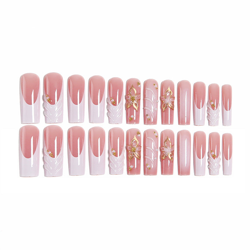 Artificial Nail Set with Elegant 3D Flower Accents Acalora