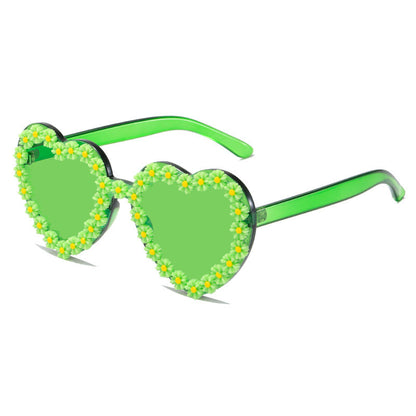 Ladies Love-Shaped Sunglasses with Floral Embellishments Bowlift