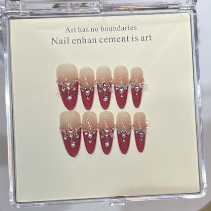 Luxurious Press-On Nail Art Set with Rhinestone Detailing Acalora