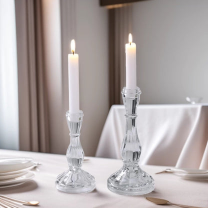 Ribbed Crystal-Style Glass Candlestick Holder Acalora