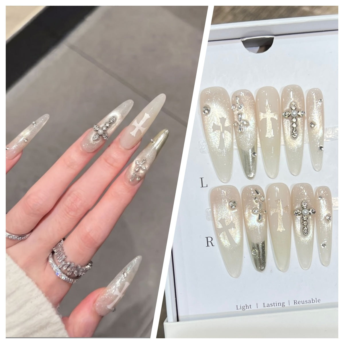 Artistic Stiletto Press-On Nail Set with Charming Patterns Acalora