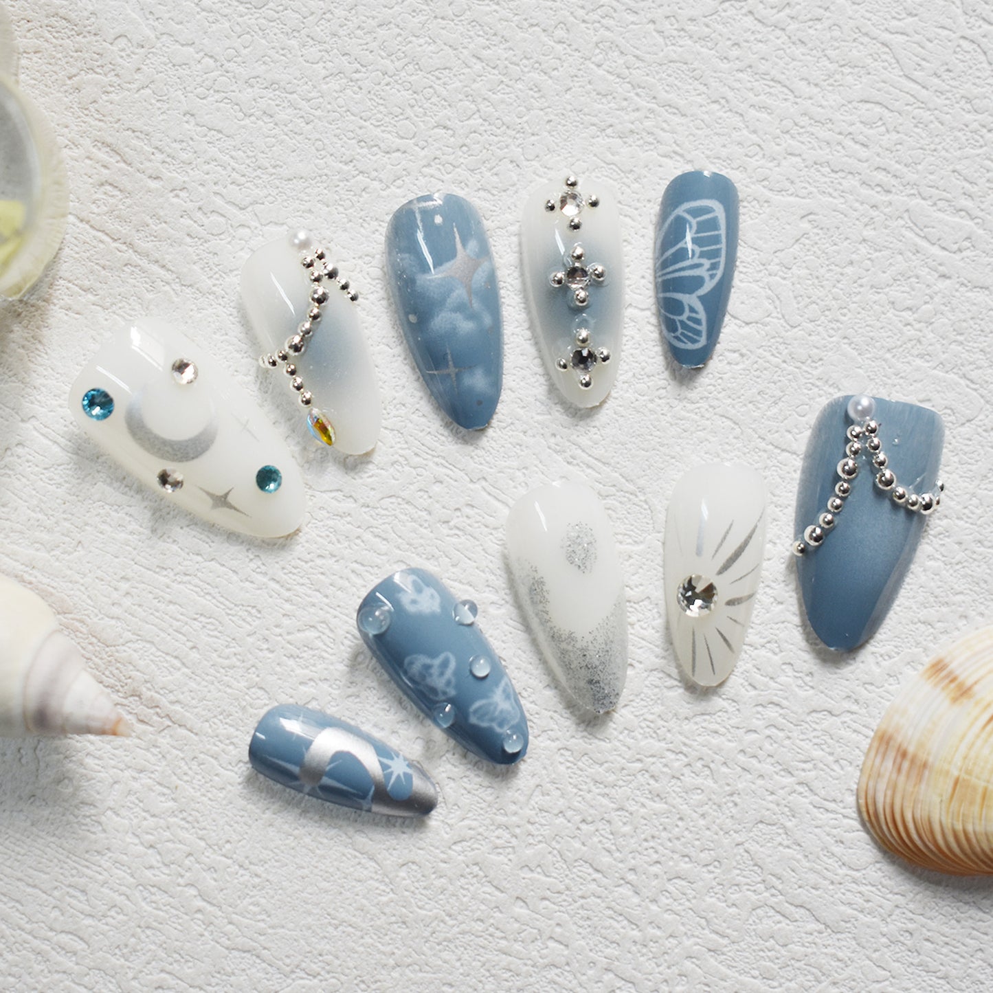 Celestial Design Press-On Nails with Gem Accents Acalora