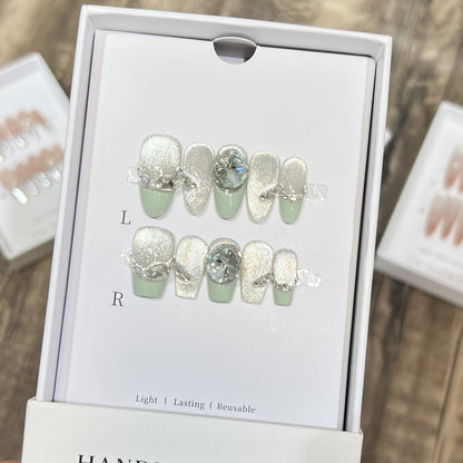 Glamorous Reusable Press-On Nail Set with Gemstone Accents Acalora