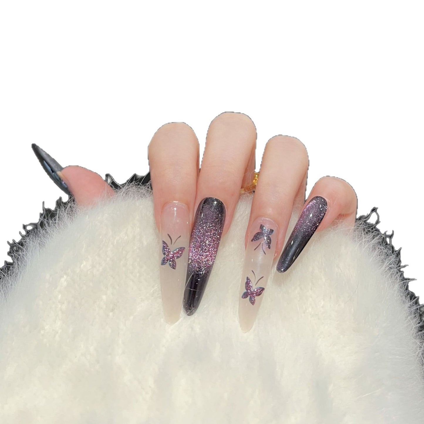 Artistic Butterfly-Embellished Press-On Nail Art Set Acalora