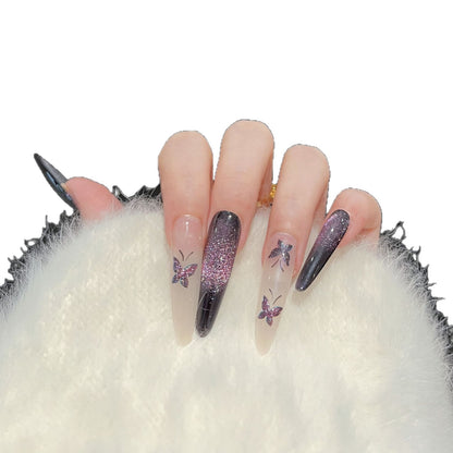 Artistic Butterfly-Embellished Press-On Nail Art Set Acalora