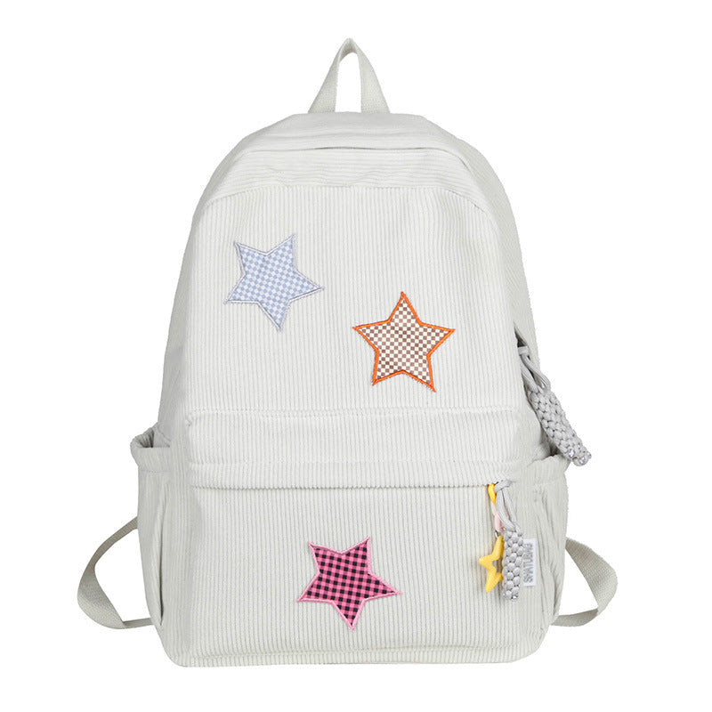 Fun Star Patterned Corduroy School Backpack Bowlift