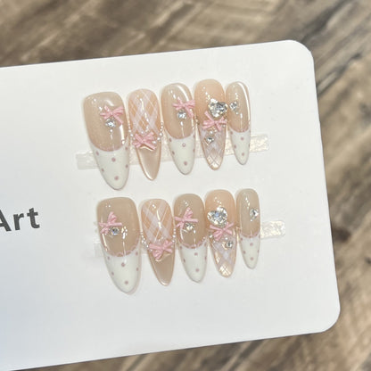 Decorative Bow Accent Press-On Nail Art Set Acalora