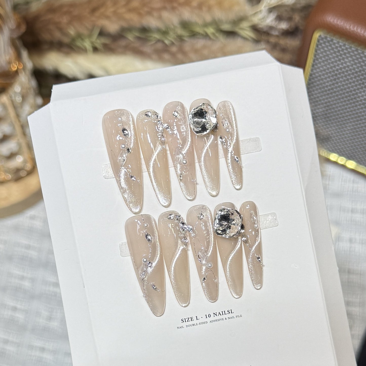 Artistic Stiletto Press-On Nail Set with Crystal Accents Acalora