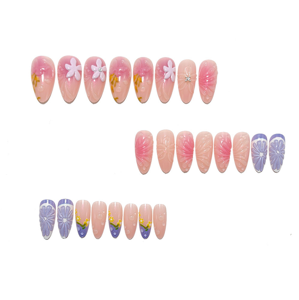 Artificial nail set with floral design and 3D effects Acalora