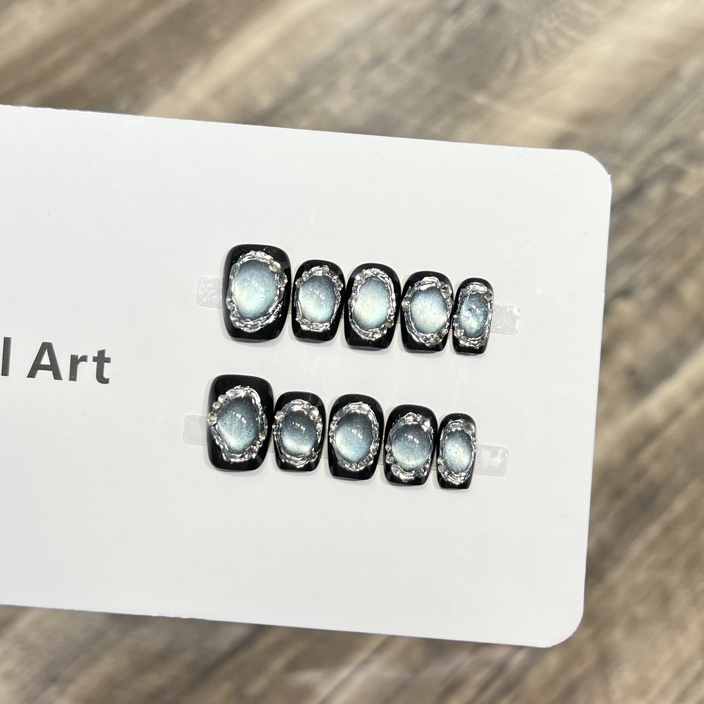 Glamorous Press-On Nail Art Set with Silver Accents Acalora