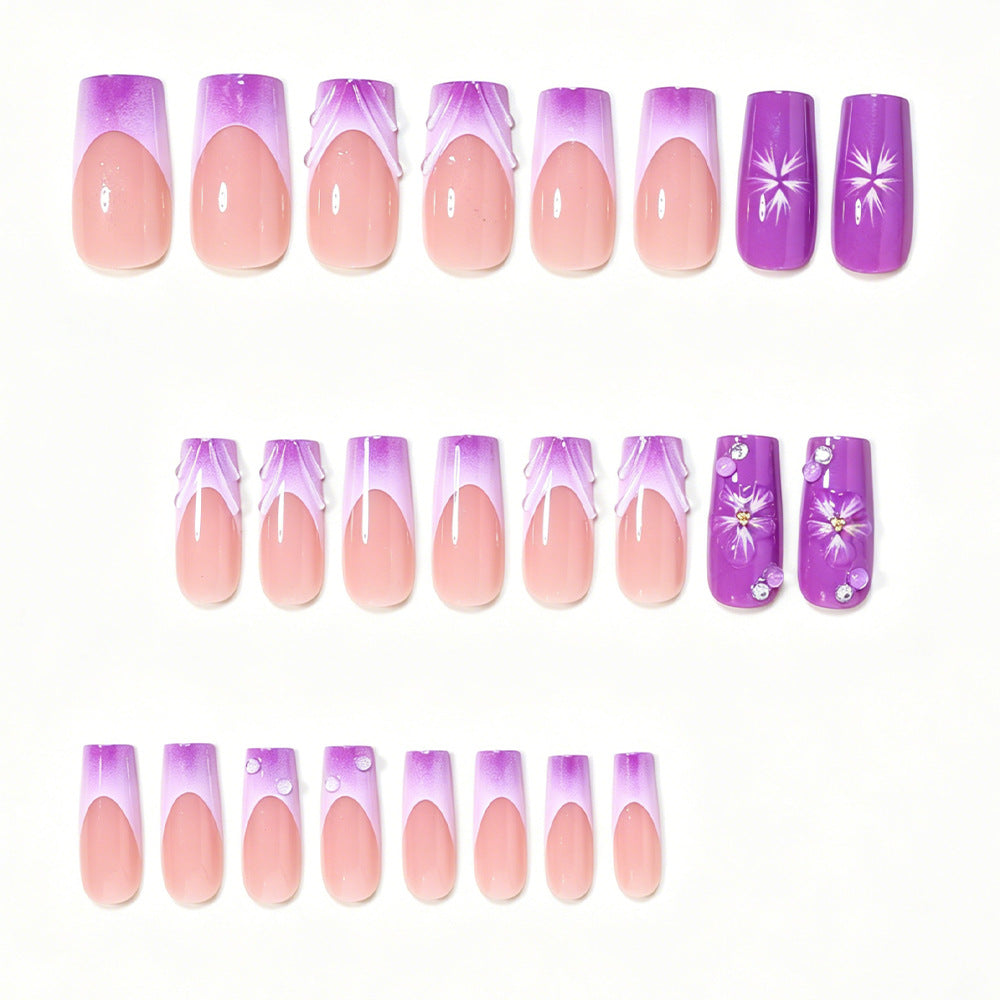 Decorative Long Press-On Nail Art Set with Floral Accents Acalora