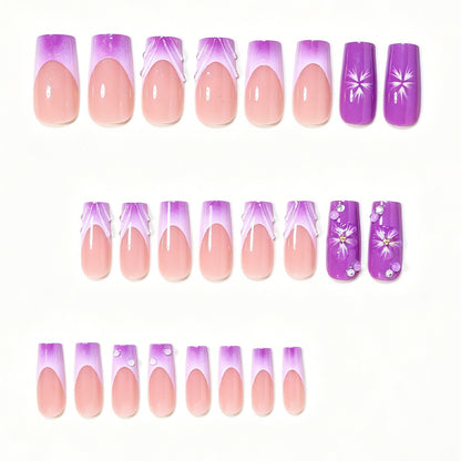 Decorative Long Press-On Nail Art Set with Floral Accents Acalora