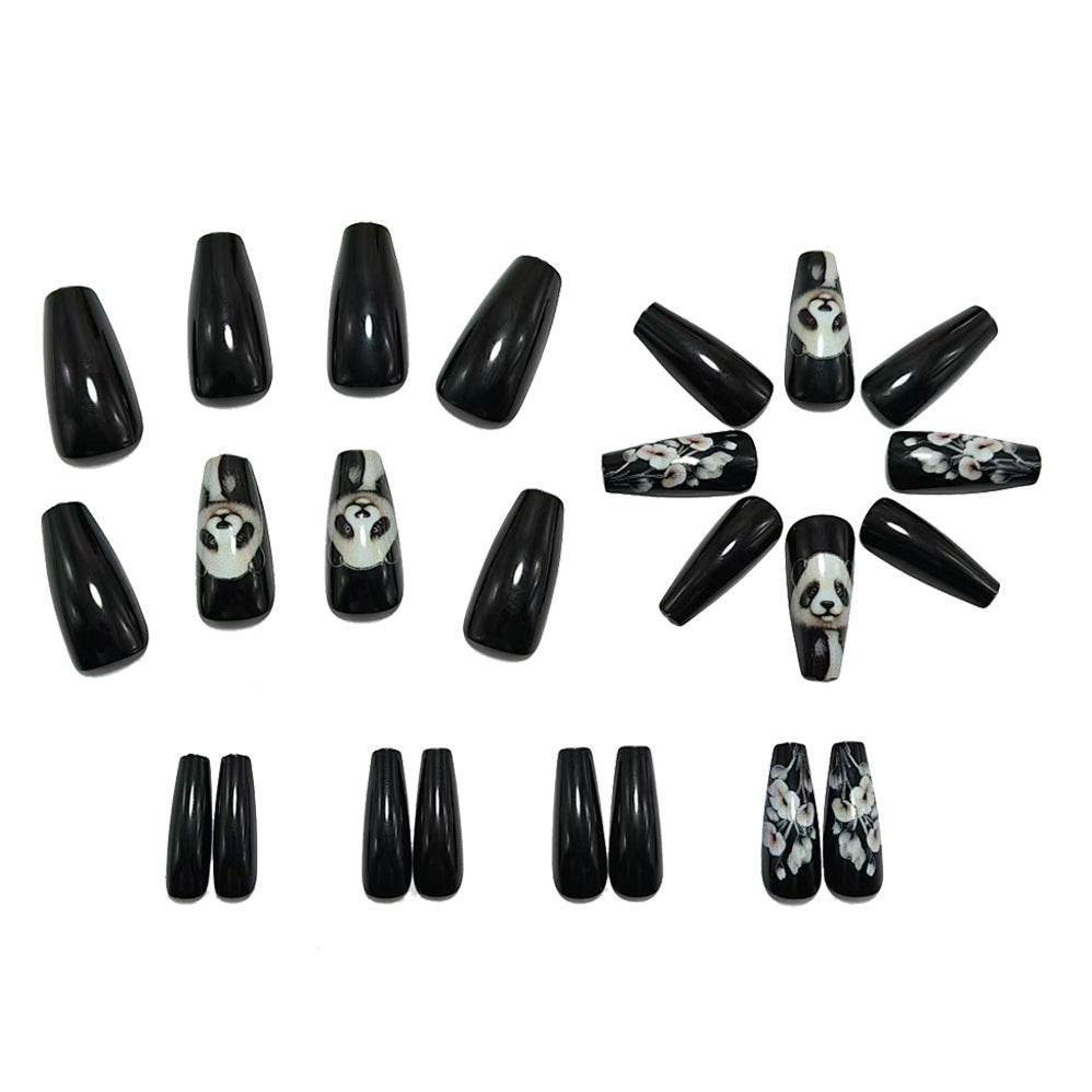 Artificial nails with playful panda and flower design Acalora