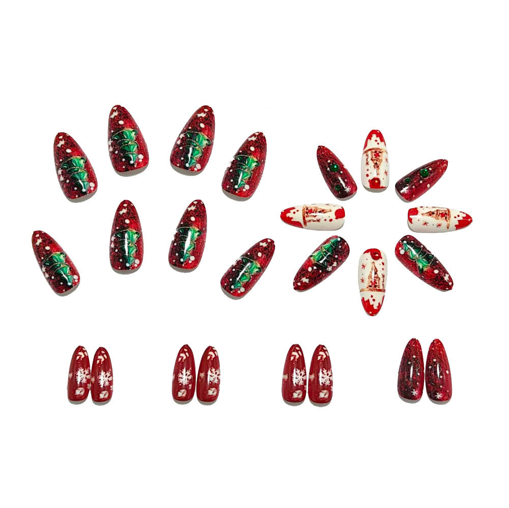Artificial nails with festive Christmas design and glitter accents Acalora