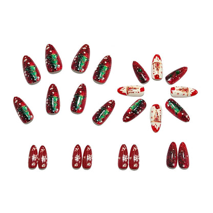 Artificial nails with festive Christmas design and glitter accents Acalora