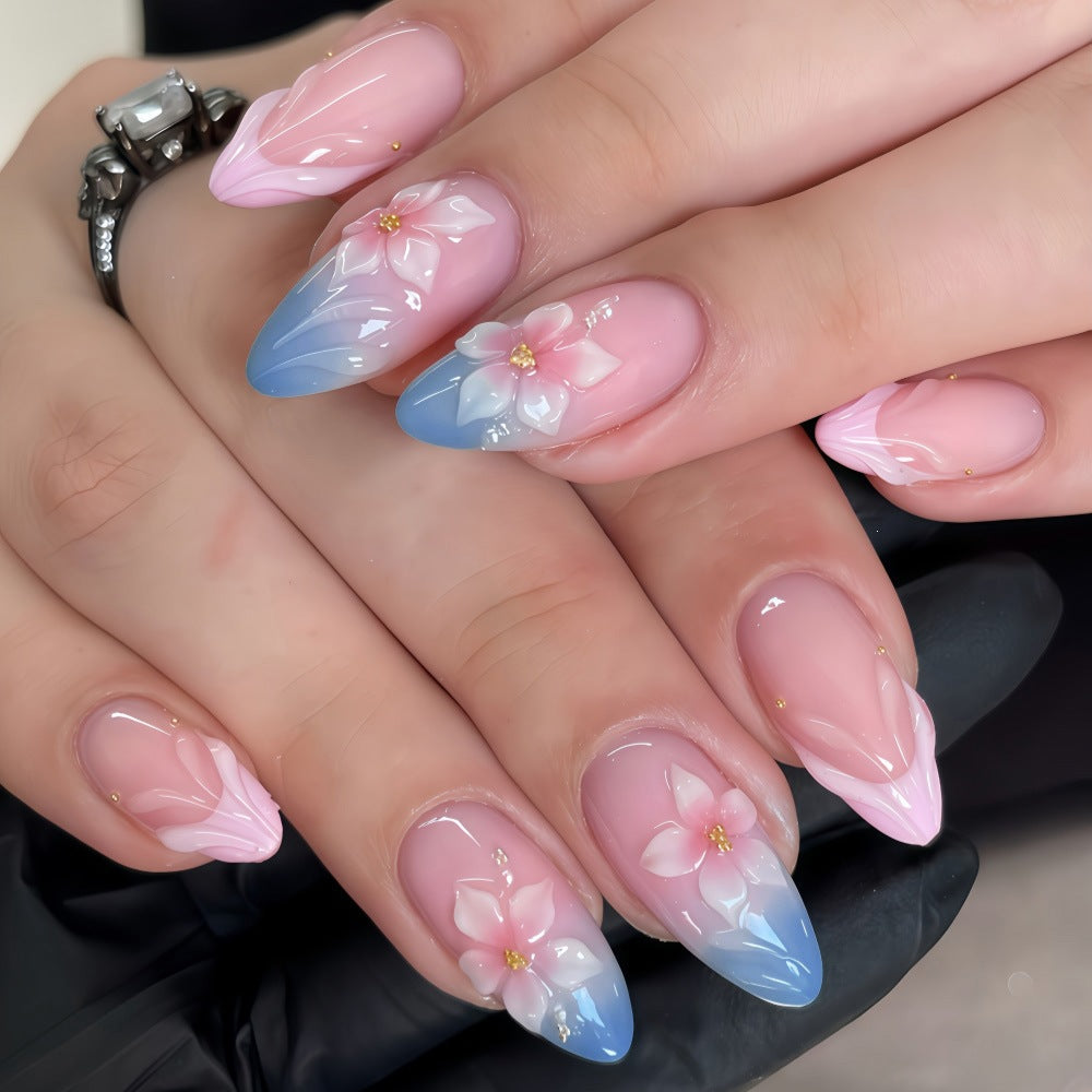 Artificial nails with floral designs and elegant color gradient Acalora