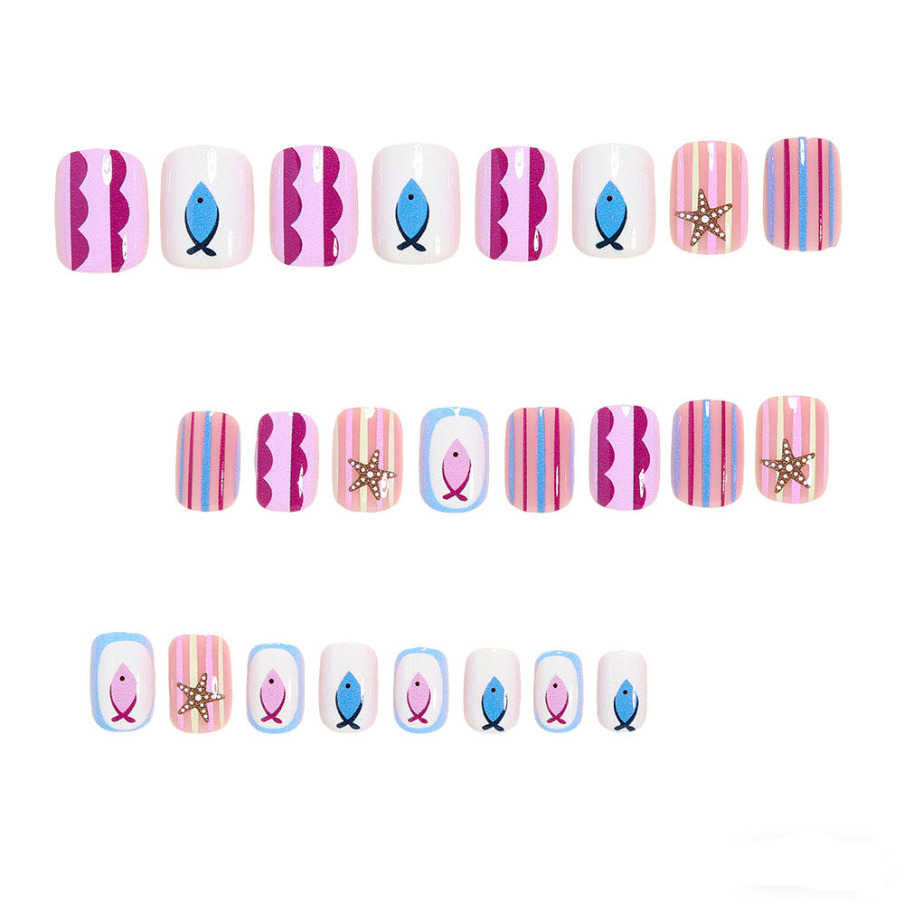 Nautical-Themed Press-On Nail Art Acalora