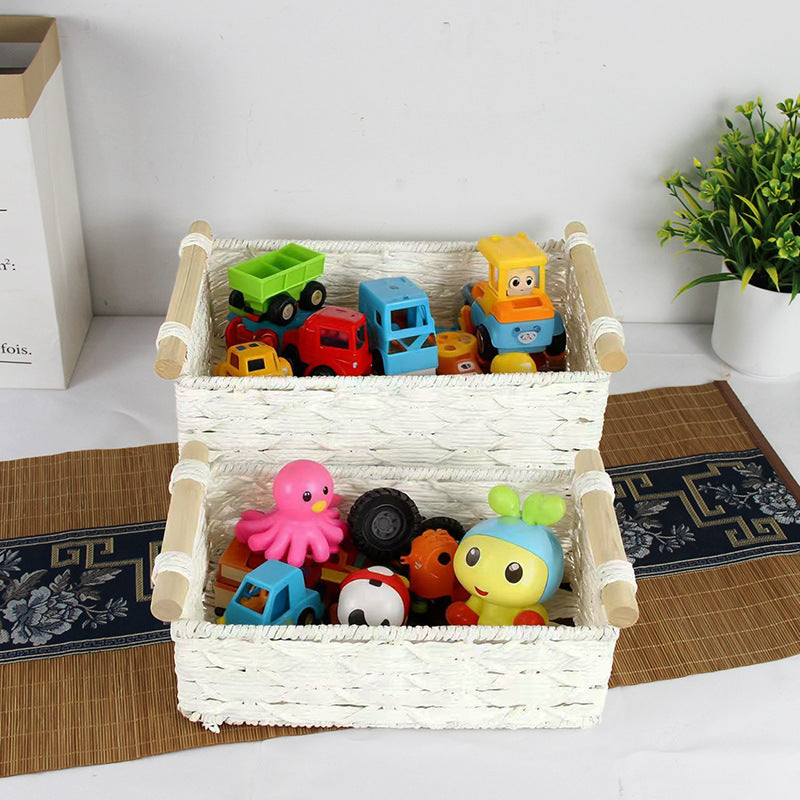 Handcrafted Woven Storage Basket with Wooden Handles Acalora