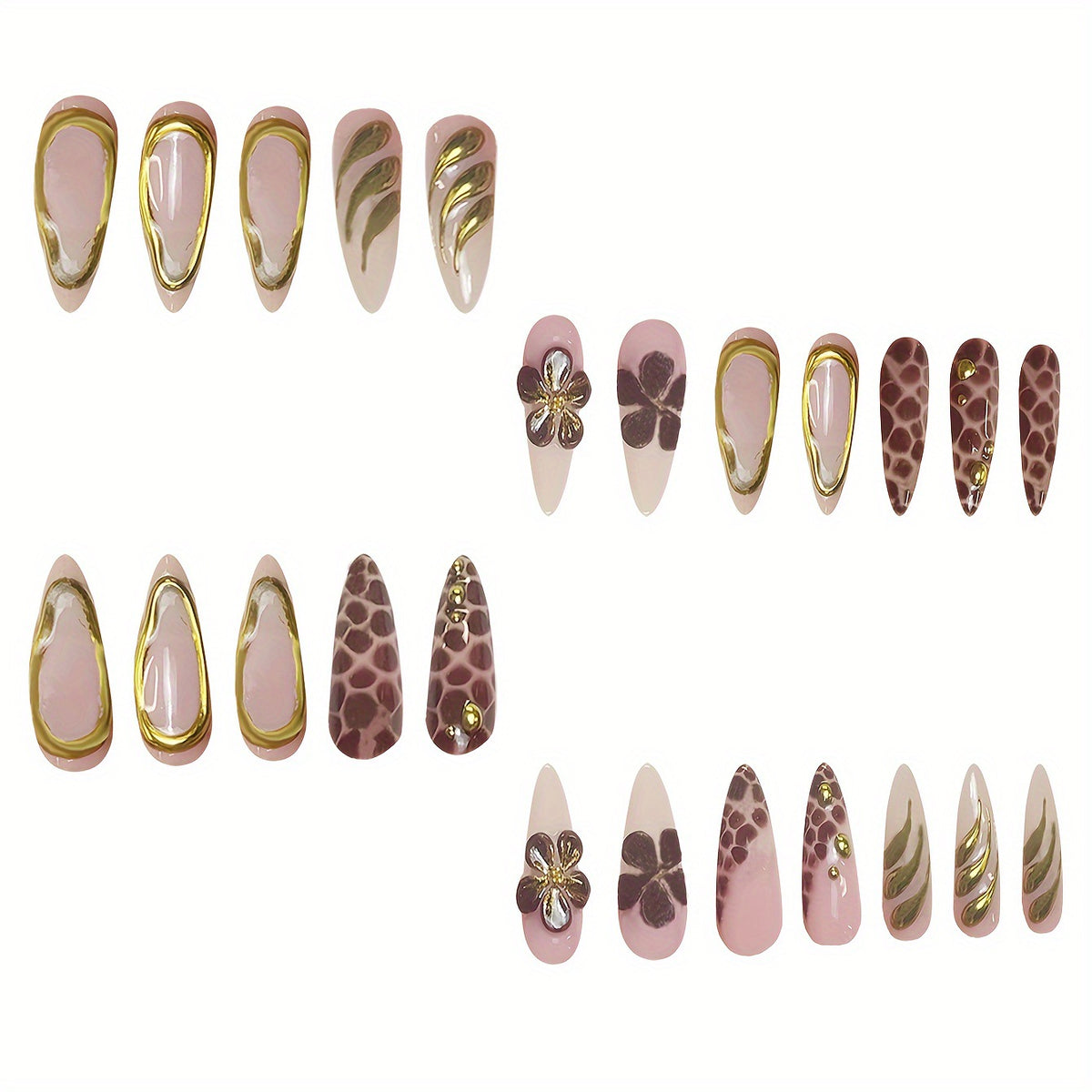 Artistic Press-On Nail Set with 3D Floral Accents Acalora