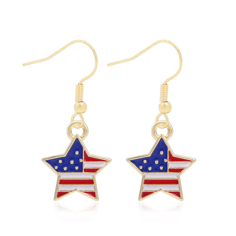 Women's lightweight star earrings with enamel flag design and fishhook Kalsten