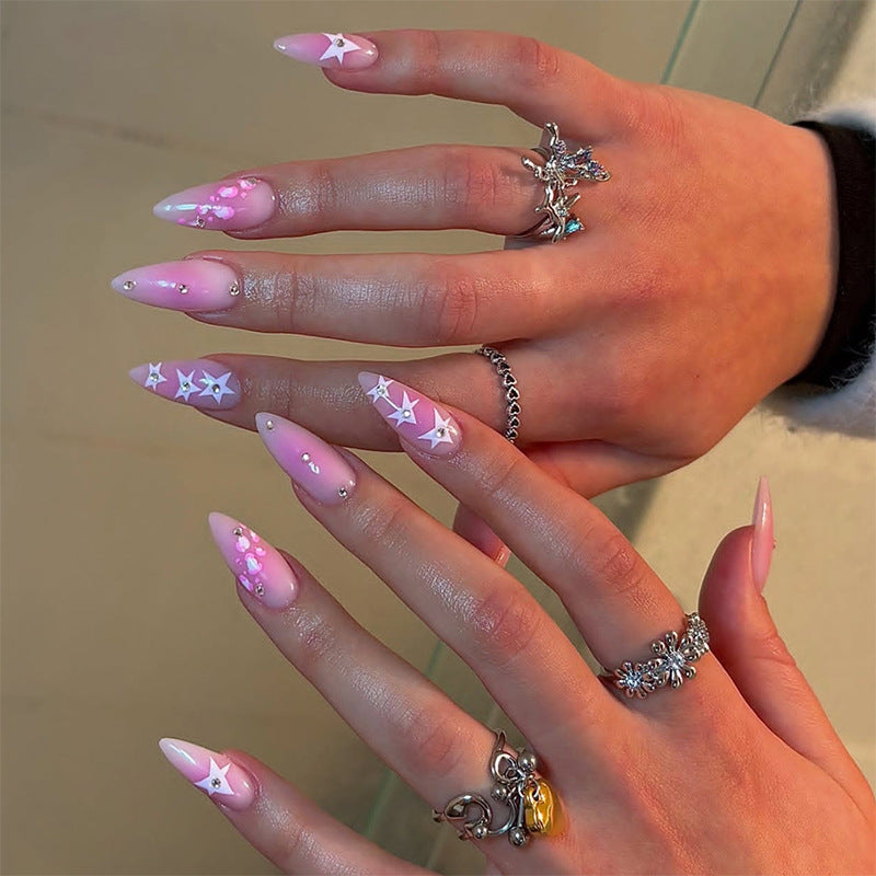 Decorative Press-On Nail Art Set with Star and Sparkle Accents Acalora