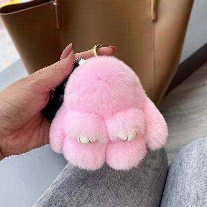 Handmade Keychains with soft Rabbit Pompom (Box Edition)