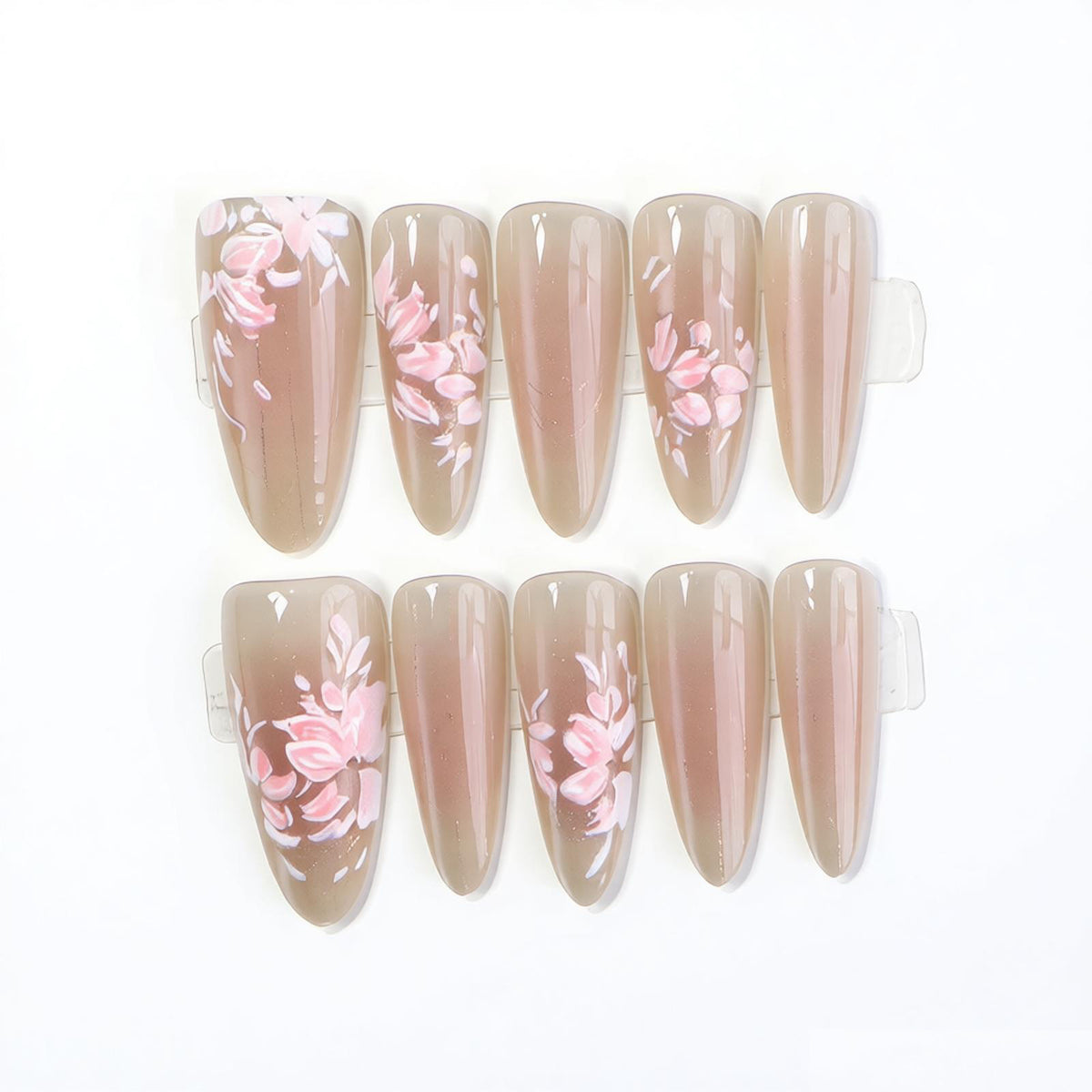 Elegant Press-On Nail Art Set with Floral Design Acalora