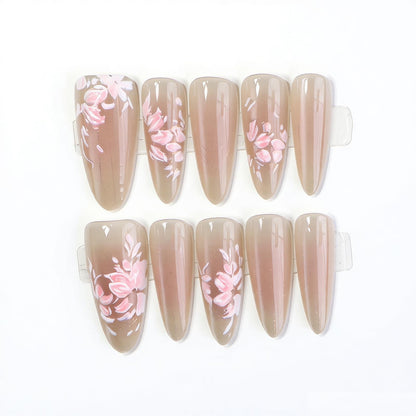 Elegant Press-On Nail Art Set with Floral Design Acalora