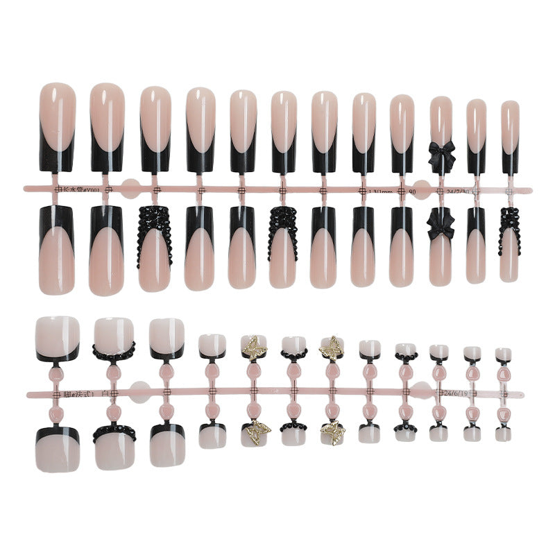 Elegant Press-On Nail Art Set with Decorative Bows and Crystal Accents Acalora