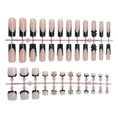 Elegant Press-On Nail Art Set with Decorative Bows and Crystal Accents Acalora