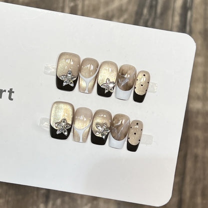 Elegant Press-On Nail Art Set with Floral Embellishments Acalora