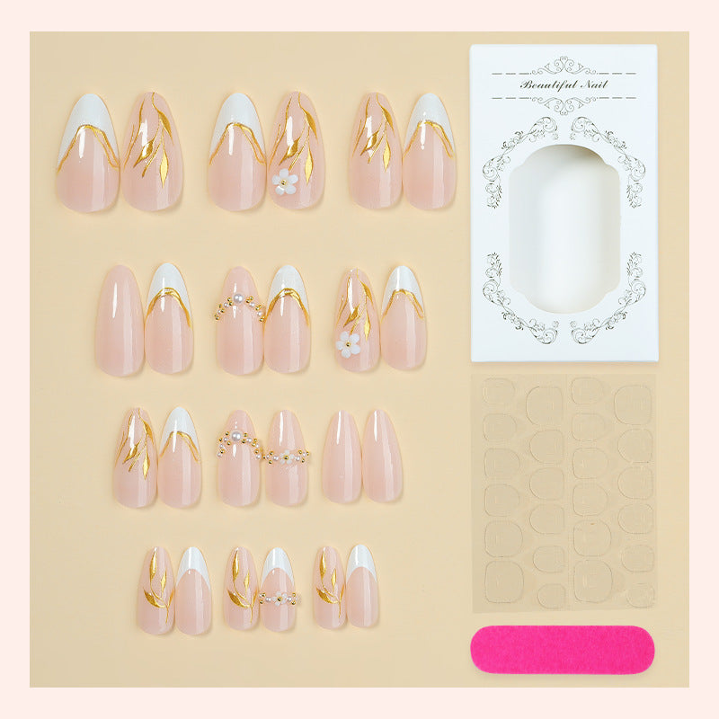Elegant Decorative Press-On Nail Set with Floral Accents Acalora