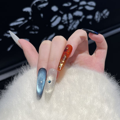 Extravagant Press-On Nail Art Set with Cosmic Theme Acalora