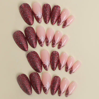 Glamorous Press-On Nail Set with Glitter Accent and Almond Shape Acalora