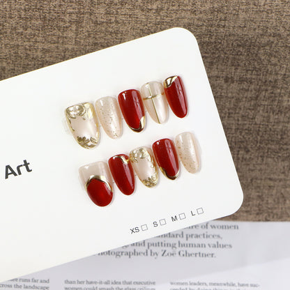 Decorative Press-On Nail Set with Elegant Golden Accents Acalora