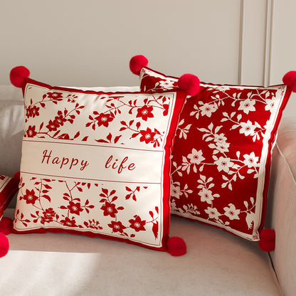 Decorative Floral Pom-Pom Throw Pillow