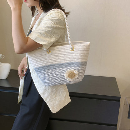 Handcrafted Floral Detail Straw Tote Bag Acalora