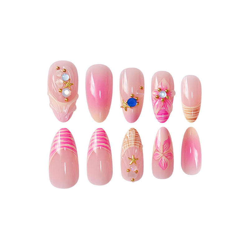 Artistic Press-On Nail Set with Floral and 3D Accents Acalora