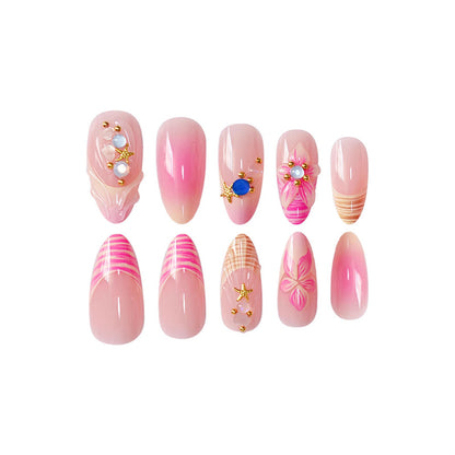 Artistic Press-On Nail Set with Floral and 3D Accents Acalora