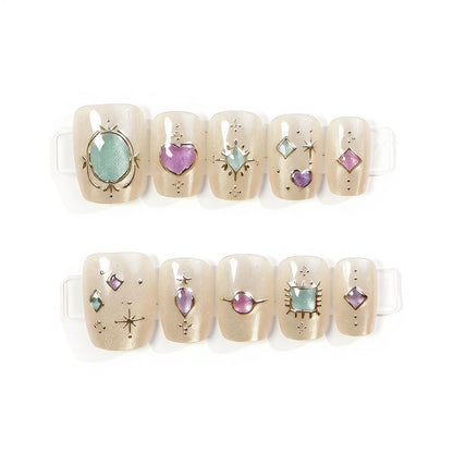 Decorative Press-On Nail Art Set with Gemstone Accents Acalora