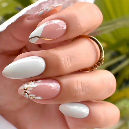 Premium Decorative Press-On Nail Set with Floral and Glossy Accents Acalora