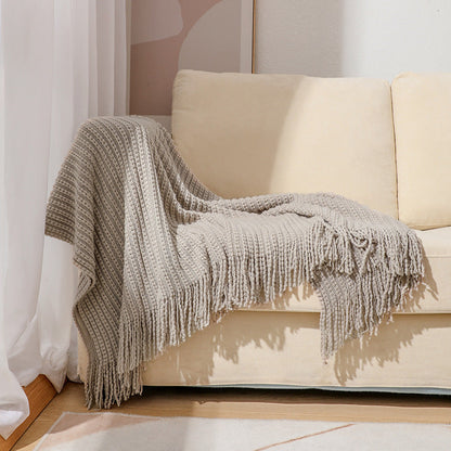 Textured Fringe Knit Throw Blanket