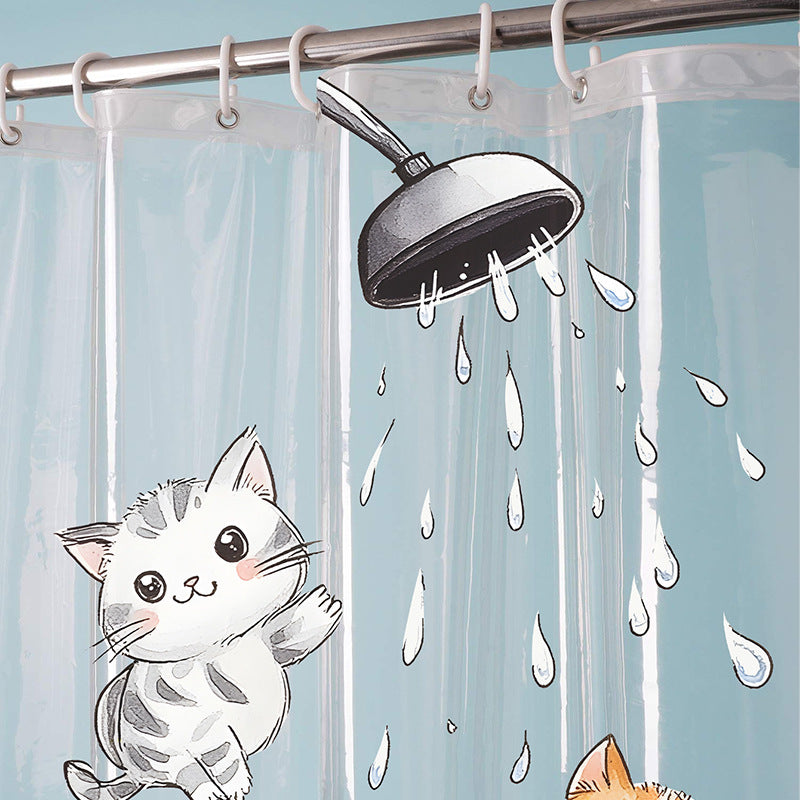 Cute Cartoon Cat-Themed Shower Curtain