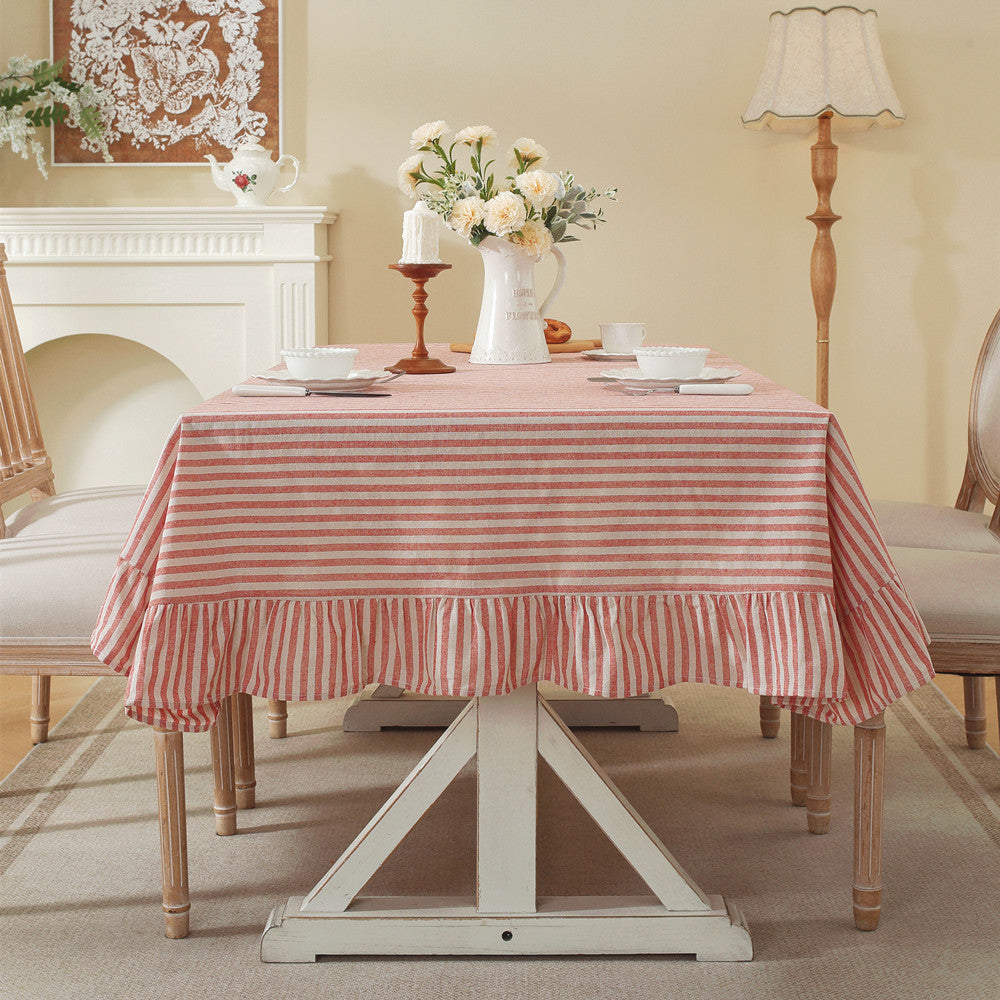 Flirty Striped Tablecloth with Ruffled Hem