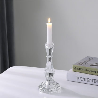 Ribbed Crystal-Style Glass Candlestick Holder Acalora