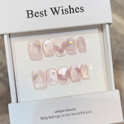 Elegant Press-On Nail Art Set with 3D Flourish Design Acalora
