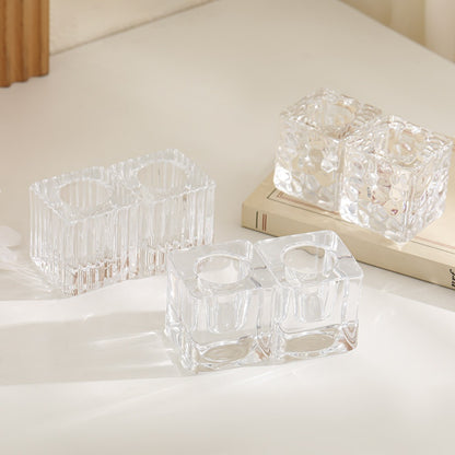 Square Ribbed Glass Votive Candle Holder Acalora