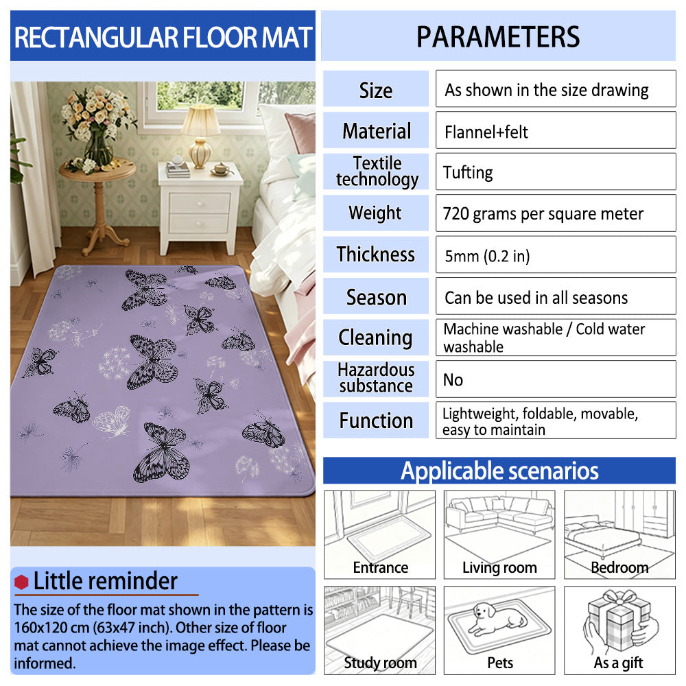 Unisex Elegant Butterfly Print Area Rug